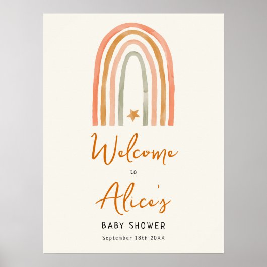 レインボーボホベイビーシャワー歓迎サイン ポスター (正面)