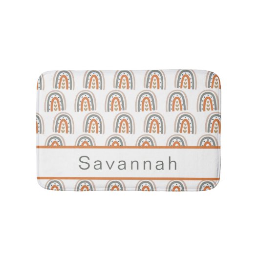 レインボーボホーブラウンベージュグレーホワイトガール バスマット (正面)