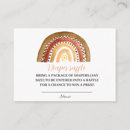 レインボーボホーベビーシャワーおむつラッフル エンクロージャーカード (正面)