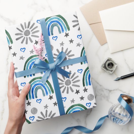 レインボーボホー誕生日ベビーシャワーボーイ ラッピングペーパー (ギフト)