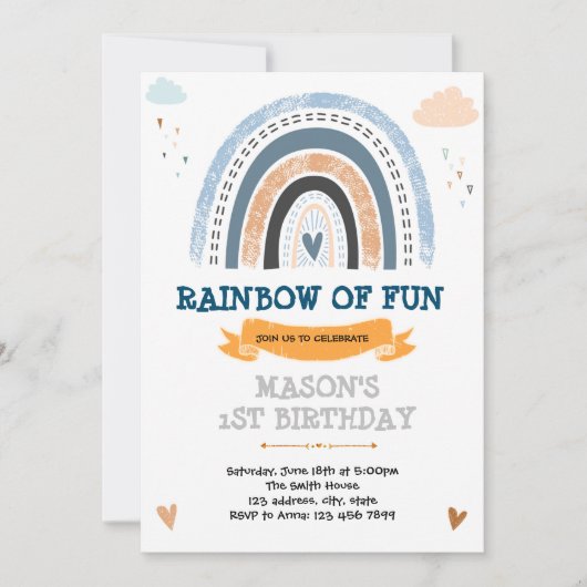 レインボーボーイテーマ誕生日パーティーの招待 セーブザデート (正面)