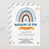 レインボーボーイテーマ誕生日パーティーの招待 セーブザデート (正面/裏面)