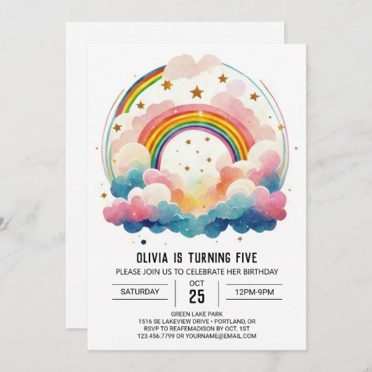 レインボーボーホクラウドガール誕生日 招待状 (正面/裏面)