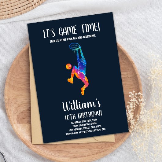 レインボーボール付き編集可能ボーイズスポーツパーティーカード 招待状