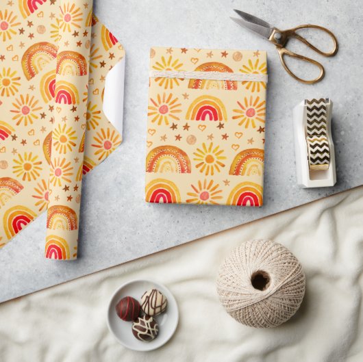 レインボーボー誕生日ベビーシャワー男女兼用 ラッピングペーパー (クラフト)