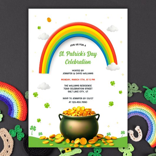 レインボーポットの金ゴールドシャムロックおもしろいSt patricks day 招待状