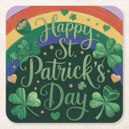 レインボーポットオブ金ゴールドセントパトリックの日コースター スクエアペーパーコースター