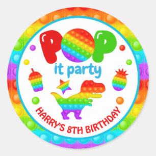 レインボーポップイットおもちゃの誕生日パーティー ラウンドシール