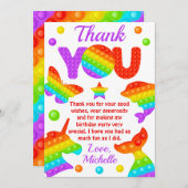 レインボーポップイット じっと玩具 バースデーパーティー サンキューカード (正面/裏面)