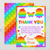 レインボーポップイット じっと玩具 バースデーパーティー サンキューカード (正面/裏面)
