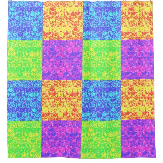 レインボーポップ・アートのアートバブルラップ シャワーカーテン (正面)