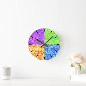 レインボーポップ・アートのアートバブルラップ ラウンド壁時計 (ホーム)