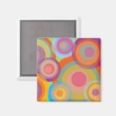 レインボーポップ・アートのサークルカラフルレトロおもしろいGroovyシック マグネット (正面/裏面)