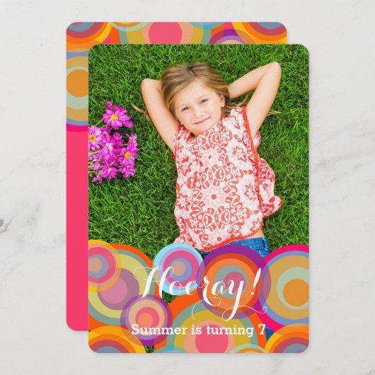 レインボーポップ・アートのサークル子供の誕生日パーティー写真 招待状 (正面/裏面)