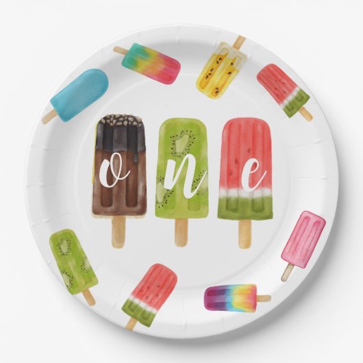 レインボーポップ・アートの誕生日第1誕生日 ペーパープレート (正面)