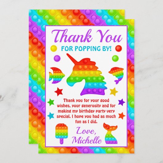 レインボーポップ・アートの・イット・ファイドット・トイ・バースデーパーティー サンキューカード (正面/裏面)