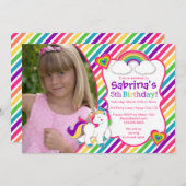 レインボーポニーユニコーンバースデーパーティーの招待 招待状 (正面/裏面)