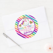 レインボーポニーユニコーン誕生日サンキューステッカー ラウンドシール (封筒)