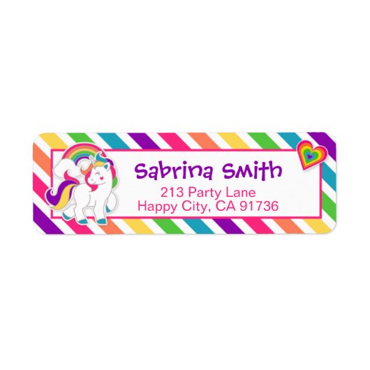 レインボーポニーユニコーン誕生日差出人住所ラベル ラベル (正面)