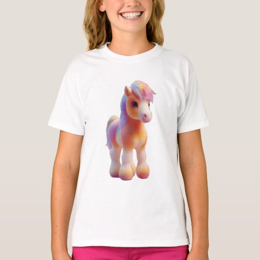 レインボーポニー パステル水彩イラスト キッズ Tシャツ (正面)