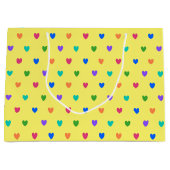 レインボーポルカハートオンイエロー ラージペーパーバッグ (正面)