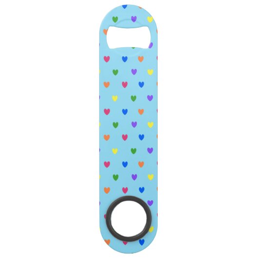 レインボーポルカハートオンベビーブルー スピード栓抜き (正面)