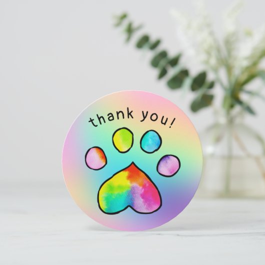 レインボーポープリントバースデーパーティーサンキューカード (スタンド正面)