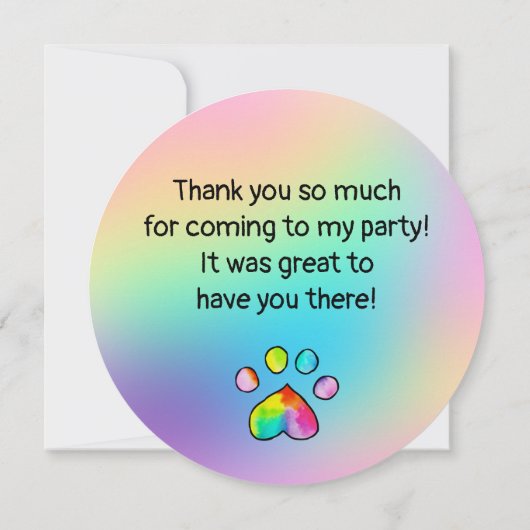 レインボーポープリントバースデーパーティーサンキューカード (裏面)