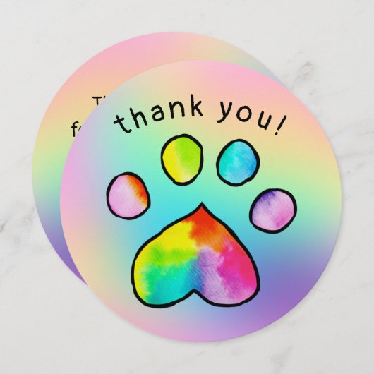 レインボーポープリントバースデーパーティーサンキューカード (正面/裏面)