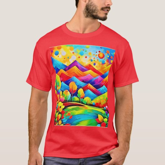 レインボーマウンテンズ抽象芸術景観 Tシャツ (正面)