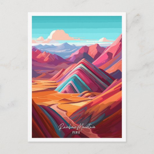 レインボーマウンテンペルーヴィンテージトラベルイラストレーション ポストカード (正面)