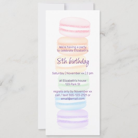 レインボーマカロンガールズ誕生祝い 案内状 (裏面)