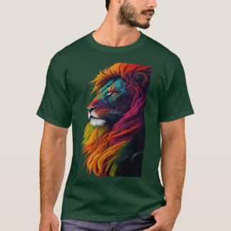 "レインボーマジェスティ - ビブラントライオンアートTシャツ"Tシャツ Tシャツ