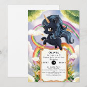レインボーマジカルブラックユニコーン誕生日 招待状 (正面/裏面)