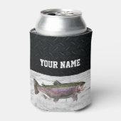 レインボーマスのフライ釣り名Rugged 缶クーラー (缶正面)