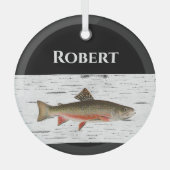 レインボーマス素朴《植物》アスペンバークバックグランド、マス ガラスオーナメント (正面)