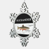 レインボーマス素朴《植物》アスペンバークバックグランド、マス スノーフレークピューターオーナメント (右)