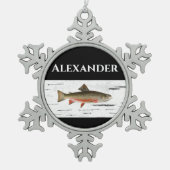 レインボーマス素朴《植物》アスペンバークバックグランド、マス スノーフレークピューターオーナメント (正面)