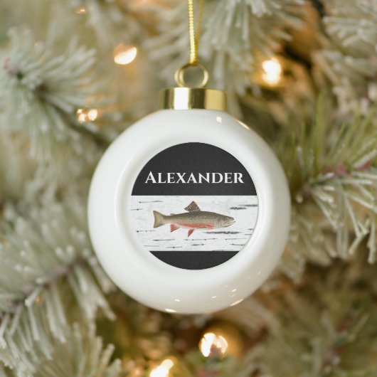 レインボーマス素朴《植物》アスペンバークバックグランド、マス セラミックボールオーナメント (ツリー)