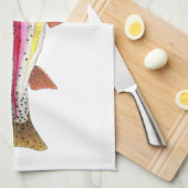 レインボーマス魚魚釣りフライフィッシャーマンアングラー キッチンタオル (四つ折り)