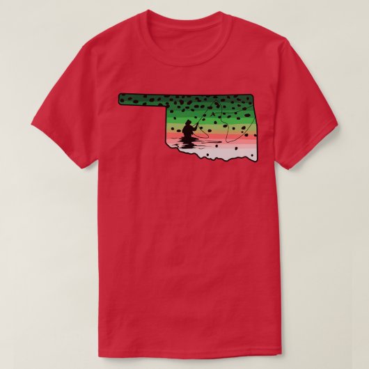 レインボーマスFly Fishオクラホマ州マップフライ Tシャツ (デザイン正面)