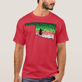 レインボーマスFly Fishオクラホマ州マップフライ Tシャツ