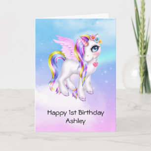 レインボーマネで美しいユニコーン誕生日 カード