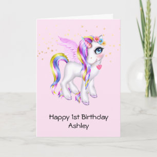 レインボーマネで美しいユニコーン誕生日 カード