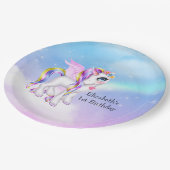 レインボーマネで美しいユニコーン誕生日 ペーパープレート (アングル)