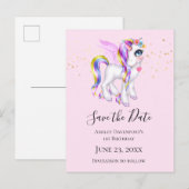レインボーマネで美しいユニコーンSave the Date インビテーションポストカード (正面/裏面)