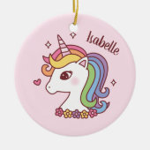 レインボーマネキッズがかわいいパーソナライズされたユニコーン セラミックオーナメント (正面)