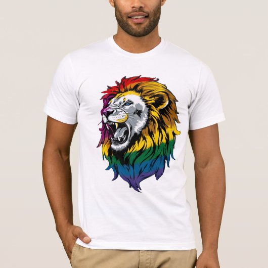 レインボーマネローリングライオンLGBTQ+プライドTシャツ Tシャツ (正面)