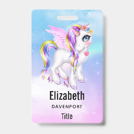 レインボーマネ&テールで美しいユニコーン バッジ
