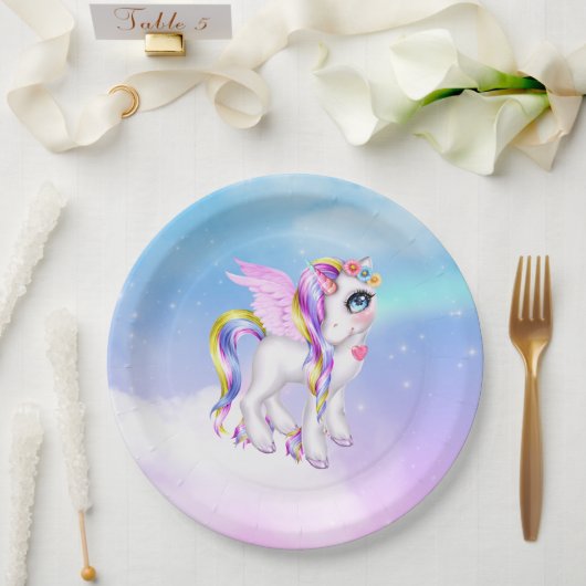 レインボーマネ&テールで美しいユニコーン ペーパープレート (ウェディング)